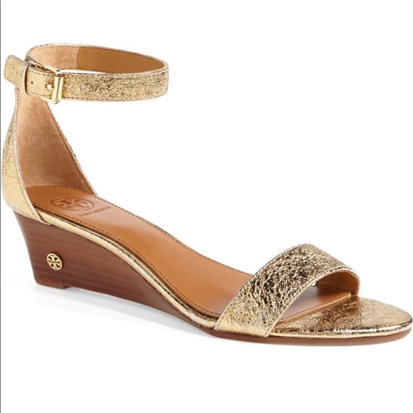 Tory Burch Shoes - Tory Burch Savannah Wedge Sandal Gold Size 6